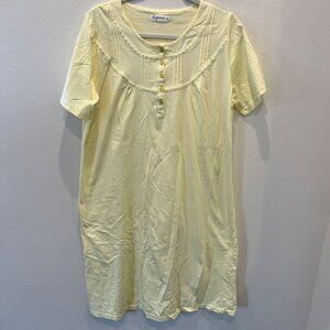 Keyocean Nightgown Yellow 100% Cotton Womens Size Medium Grandma Cottagecore